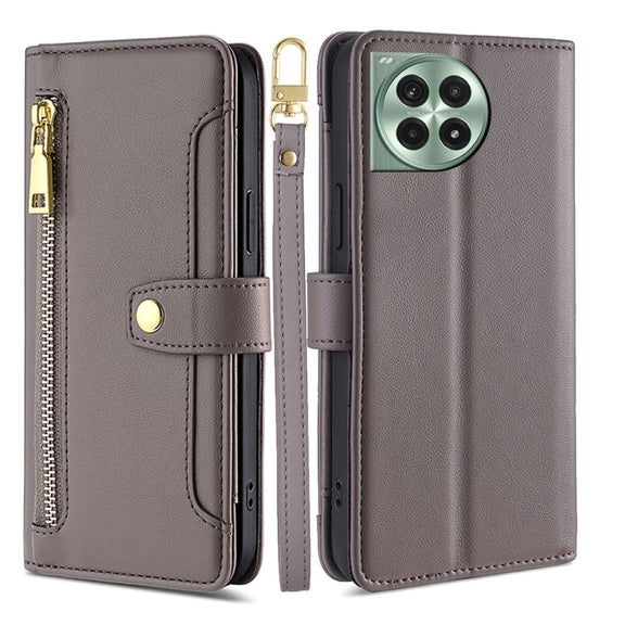 For OnePlus Ace 3 Pro 5G Sheep Texture Cross-body Zipper Wallet Leather Phone Case(Grey)