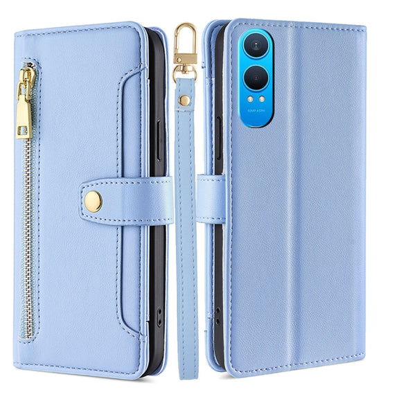 For OnePlus Nord CE 4 Lite 5G Sheep Texture Cross-body Zipper Wallet Leather Phone Case(Blue)