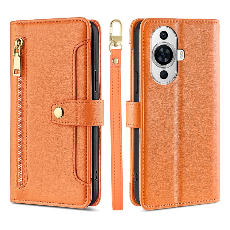 For Huawei nova 11 4G Sheep Texture Cross-body Zipper Wallet Leather Phone Case(Orange)