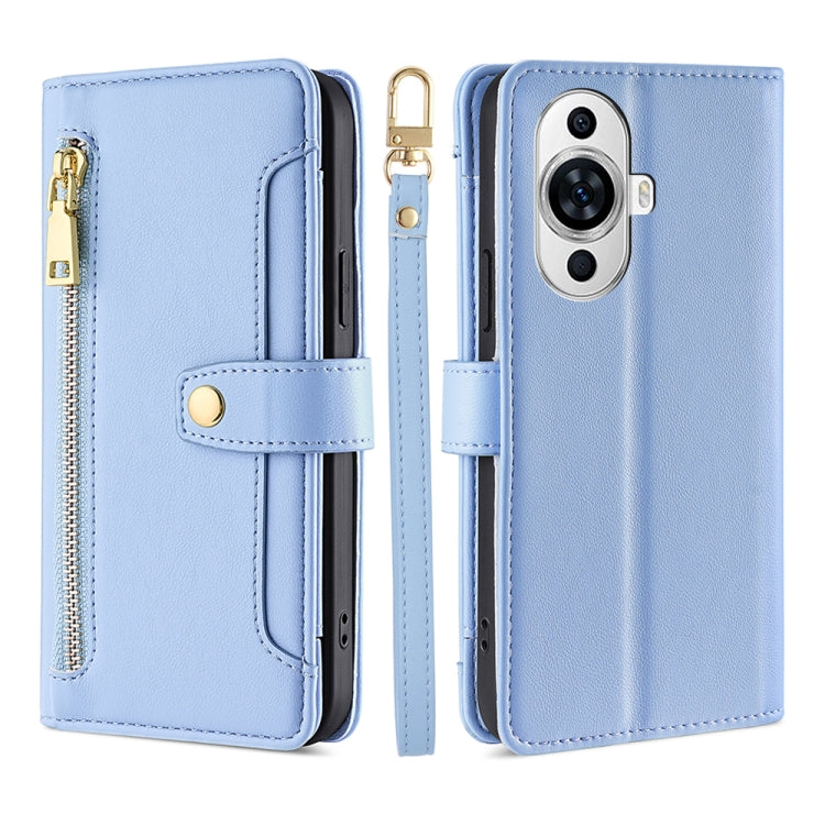 For Huawei nova 11 4G Sheep Texture Cross-body Zipper Wallet Leather Phone Case(Blue)