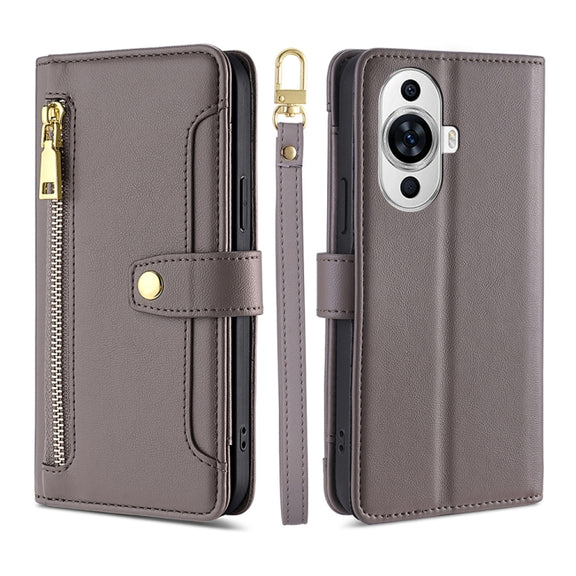 For Huawei nova 11 4G Sheep Texture Cross-body Zipper Wallet Leather Phone Case(Grey)