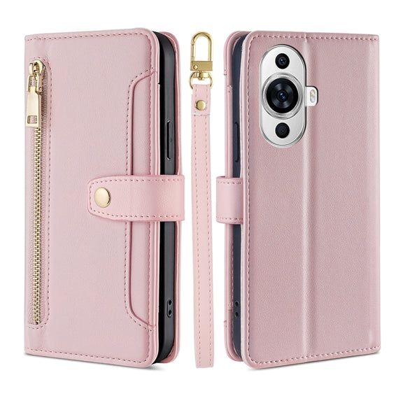 For Huawei nova 11 4G Sheep Texture Cross-body Zipper Wallet Leather Phone Case(Pink)