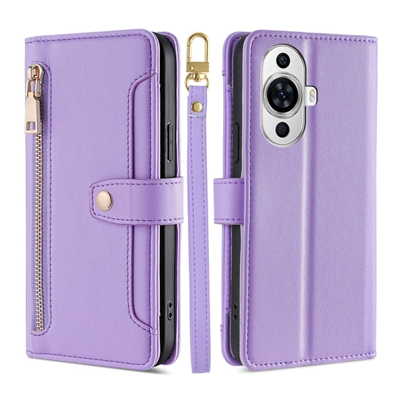For Huawei nova 11 4G Sheep Texture Cross-body Zipper Wallet Leather Phone Case(Purple)