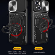 For iPhone 15 Plus CD Texture Sliding Camshield Magnetic Holder Phone Case(Silver)