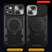 For iPhone 15 Plus CD Texture Sliding Camshield Magnetic Holder Phone Case(Silver)