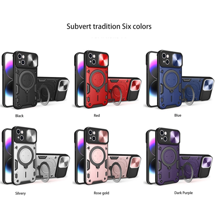 For iPhone 15 CD Texture Sliding Camshield Magnetic Holder Phone Case(Pink)