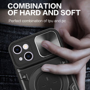 For iPhone 15 CD Texture Sliding Camshield Magnetic Holder Phone Case(Pink)