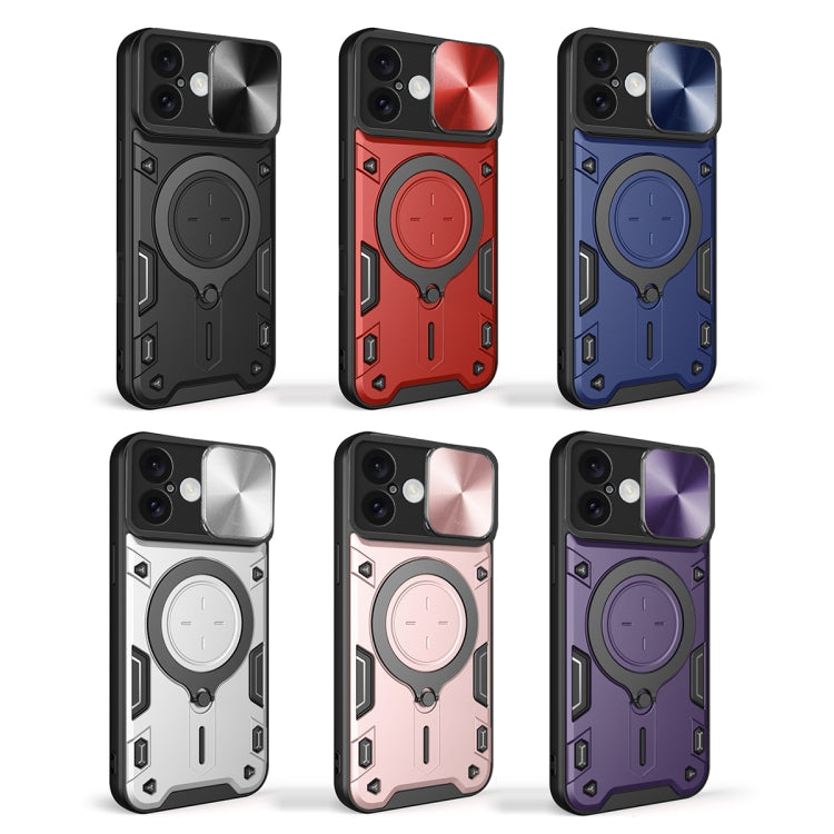 For iPhone 16 CD Texture Sliding Camshield Magnetic Holder Phone Case(Black)