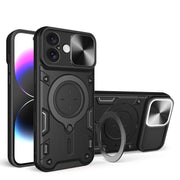For iPhone 16 CD Texture Sliding Camshield Magnetic Holder Phone Case(Black)