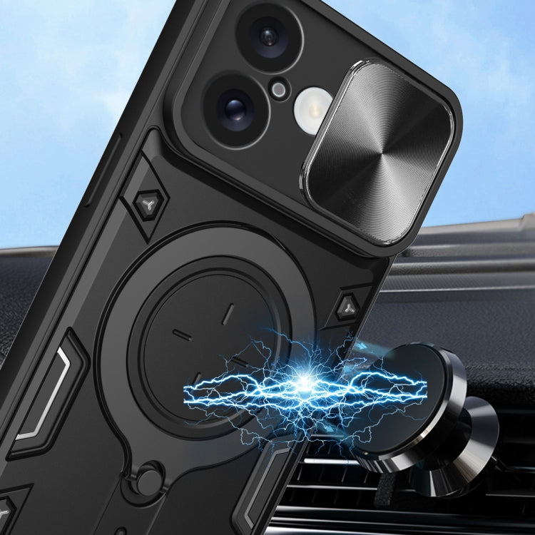For iPhone 16 CD Texture Sliding Camshield Magnetic Holder Phone Case(Black)