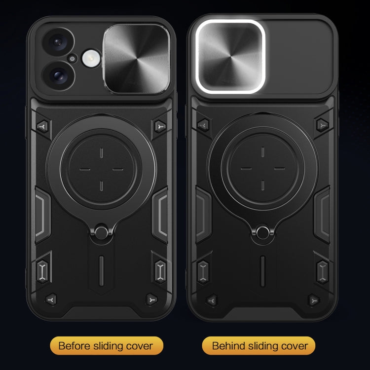 For iPhone 16 CD Texture Sliding Camshield Magnetic Holder Phone Case(Black)