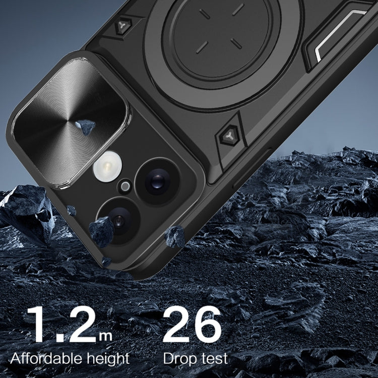 For iPhone 16 CD Texture Sliding Camshield Magnetic Holder Phone Case(Black)