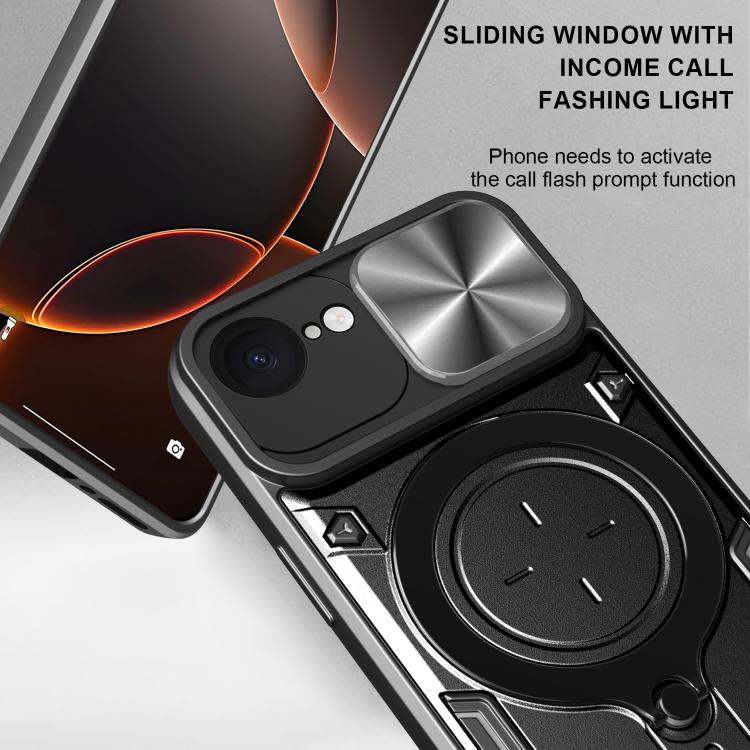 For iPhone 16e CD Texture Sliding Camshield Magnetic Holder Phone Case(Black)