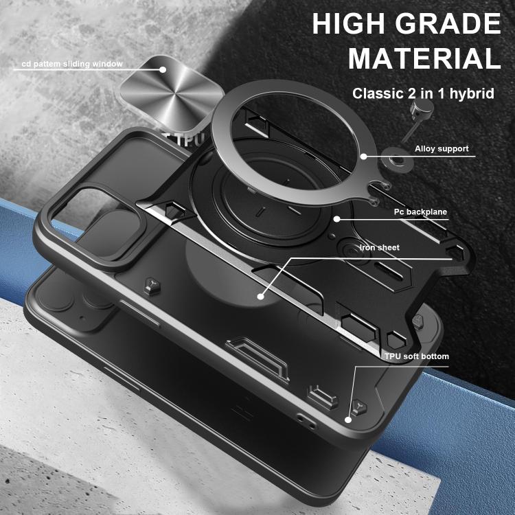 For iPhone 16e CD Texture Sliding Camshield Magnetic Holder Phone Case(Red)