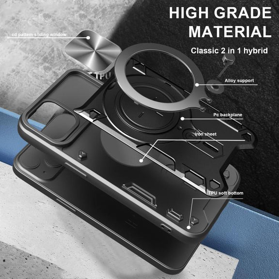 For iPhone 16e CD Texture Sliding Camshield Magnetic Holder Phone Case(Red)