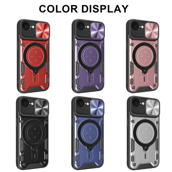 For iPhone 16e CD Texture Sliding Camshield Magnetic Holder Phone Case(Blue)