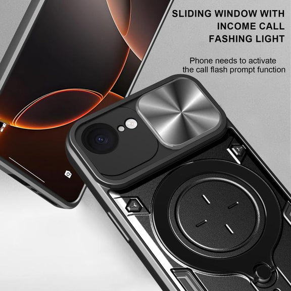 For iPhone 16e CD Texture Sliding Camshield Magnetic Holder Phone Case(Blue)