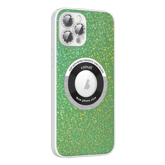 For iPhone 14 Colorful Glitter Magnetic Magsafe TPU + PC Phone Case(Colorful Green)