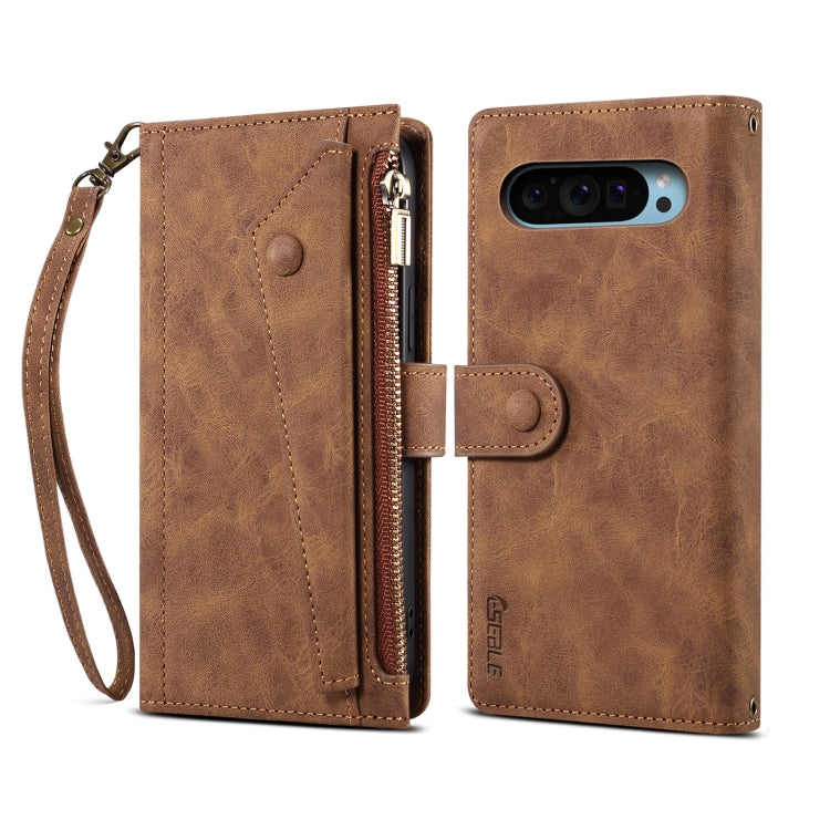 For Google Pixel 9 / 9 Pro ESEBLE Retro Frosted RFID Flip Leather Phone Case(Brown)