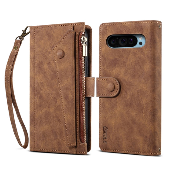 For Google Pixel 9 / 9 Pro ESEBLE Retro Frosted RFID Flip Leather Phone Case(Brown)