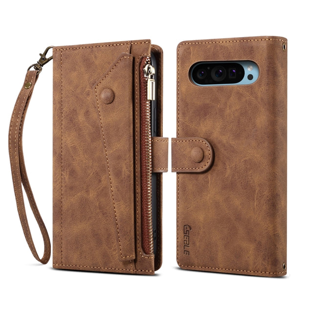 For Google Pixel 9 / 9 Pro ESEBLE Retro Frosted RFID Flip Leather Phone Case(Brown)