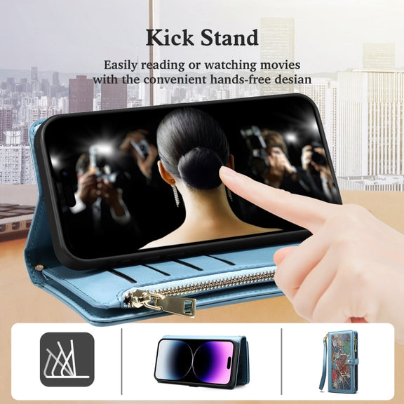 For Google Pixel 8 ESEBLE Star Series Lanyard Zipper Wallet RFID Leather Case(Blue)