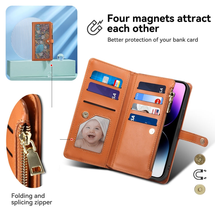 For Google Pixel 8A ESEBLE Star Series Lanyard Zipper Wallet RFID Leather Case(Brown)
