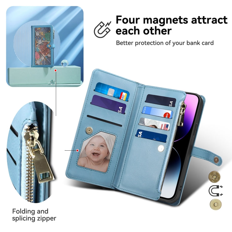 For Google Pixel 8A ESEBLE Star Series Lanyard Zipper Wallet RFID Leather Case(Blue)