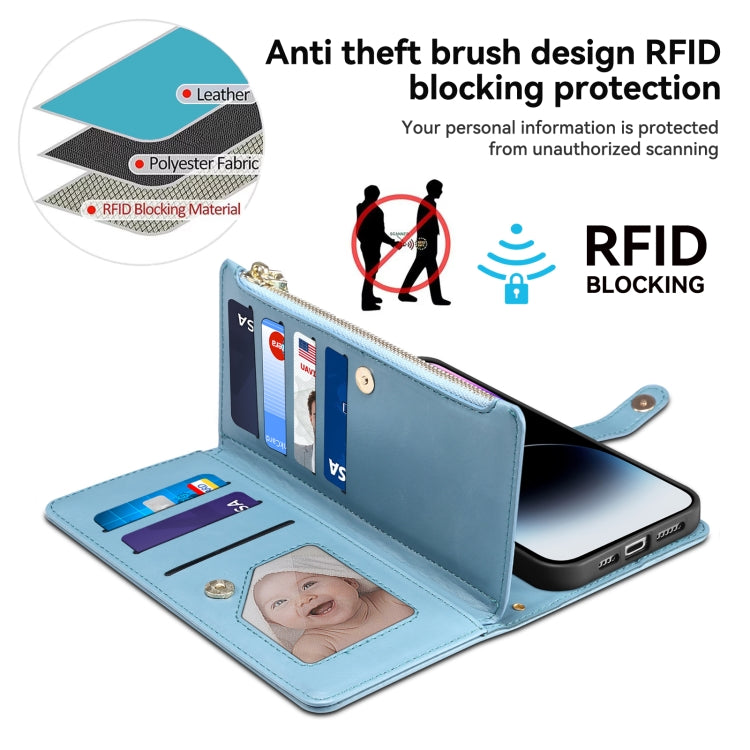 For Google Pixel 8A ESEBLE Star Series Lanyard Zipper Wallet RFID Leather Case(Blue)
