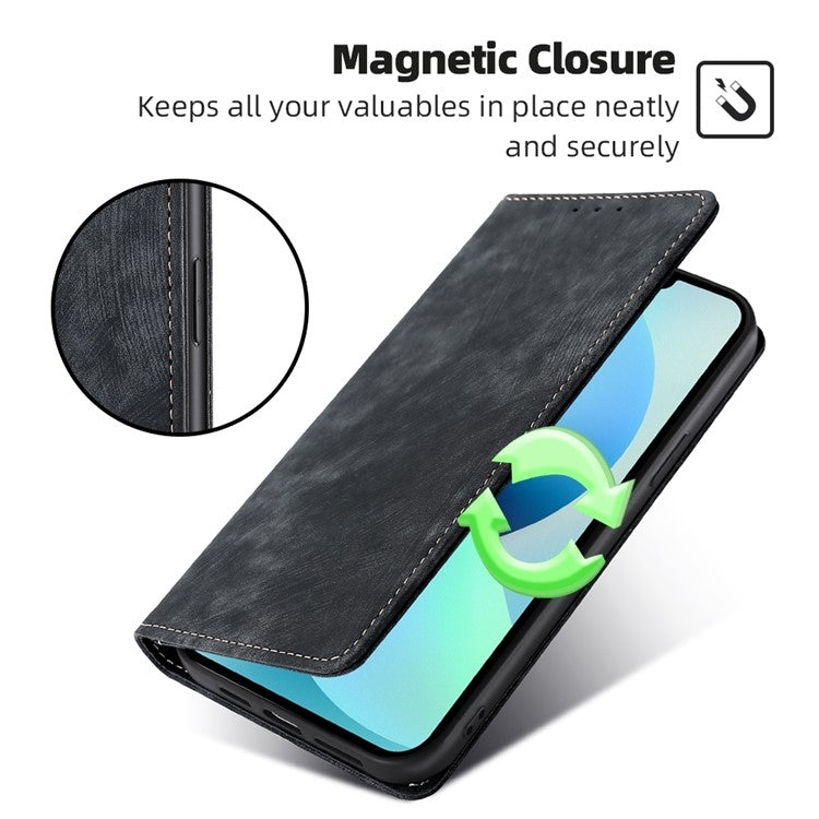 For Honor Magic6 Pro RFID Anti-theft Brush Magnetic Leather Phone Case(Black)