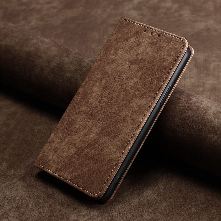 For Honor Magic6 Pro RFID Anti-theft Brush Magnetic Leather Phone Case(Brown)