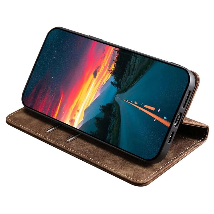 For Honor Magic6 Pro RFID Anti-theft Brush Magnetic Leather Phone Case(Brown)