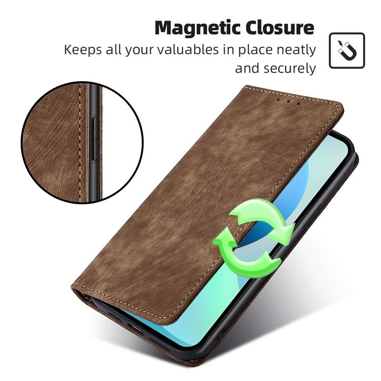 For Honor Magic6 Pro RFID Anti-theft Brush Magnetic Leather Phone Case(Brown)