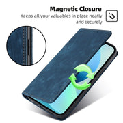 For Honor Magic6 Pro RFID Anti-theft Brush Magnetic Leather Phone Case(Blue)