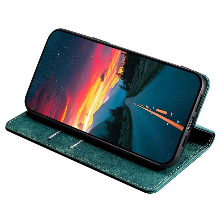 For Honor Magic6 Pro RFID Anti-theft Brush Magnetic Leather Phone Case(Green)