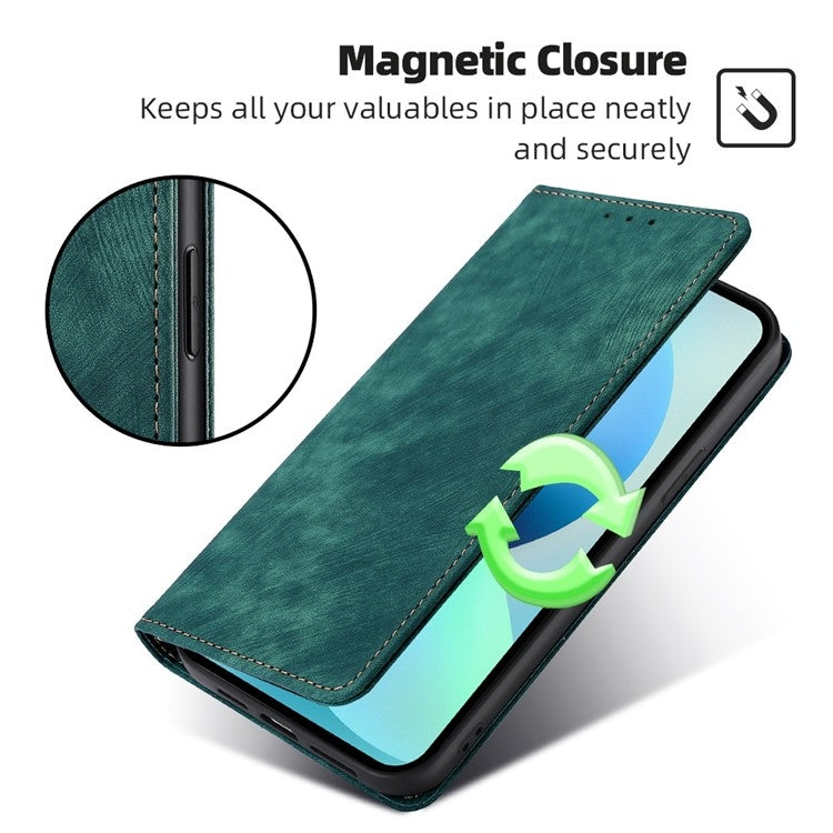 For Honor Magic6 Pro RFID Anti-theft Brush Magnetic Leather Phone Case(Green)