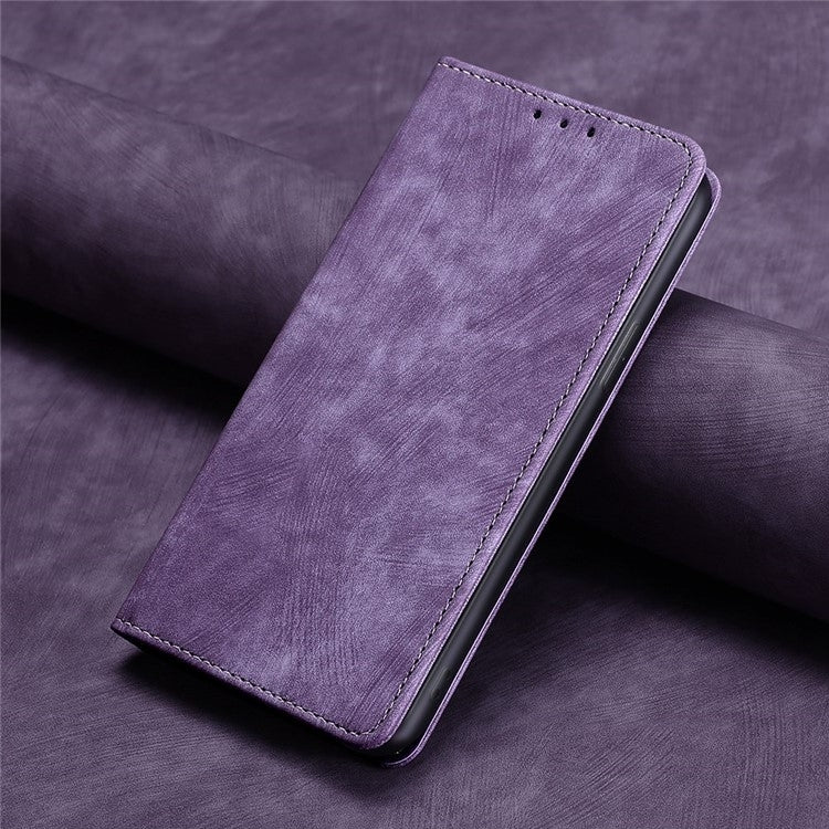 For Honor Magic6 Pro RFID Anti-theft Brush Magnetic Leather Phone Case(Purple)