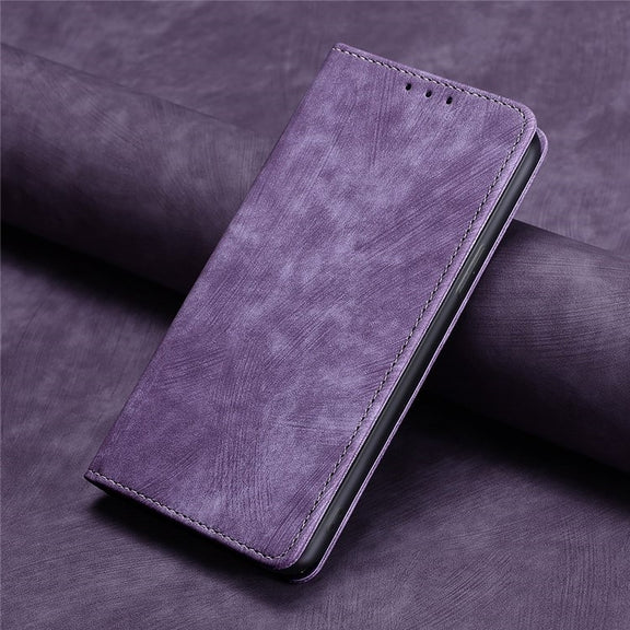 For Honor Magic6 Pro RFID Anti-theft Brush Magnetic Leather Phone Case(Purple)