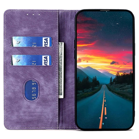 For Honor Magic6 Pro RFID Anti-theft Brush Magnetic Leather Phone Case(Purple)