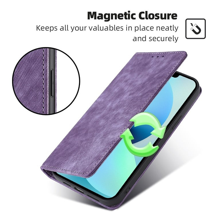 For Honor Magic6 Pro RFID Anti-theft Brush Magnetic Leather Phone Case(Purple)