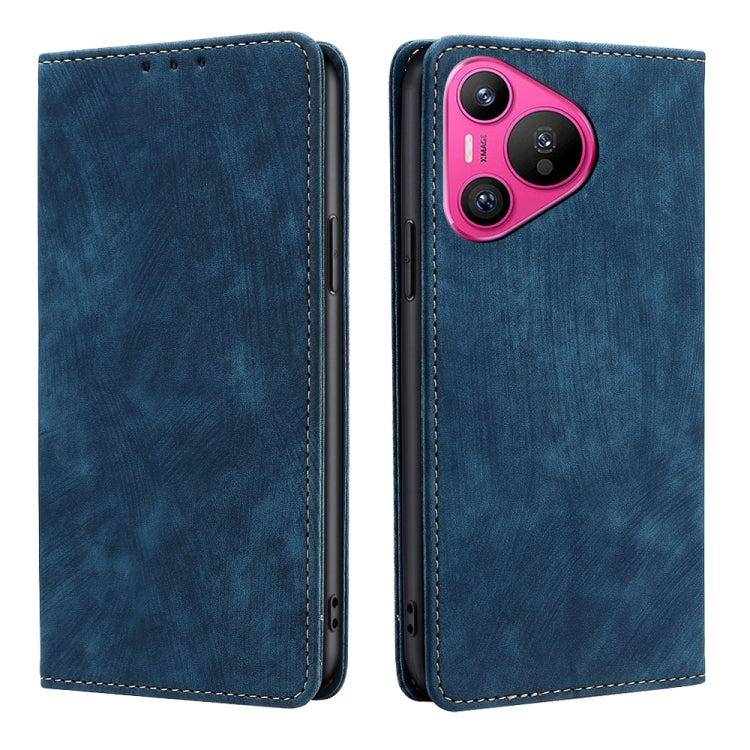 For Huawei Pura 70 RFID Anti-theft Brush Magnetic Leather Phone Case(Blue)