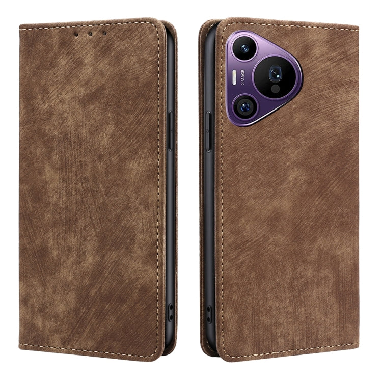 For Huawei Pura 70 Pro / Pro+ RFID Anti-theft Brush Magnetic Leather Phone Case(Brown)