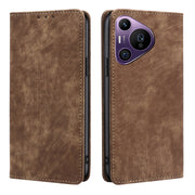 For Huawei Pura 70 Pro / Pro+ RFID Anti-theft Brush Magnetic Leather Phone Case(Brown)