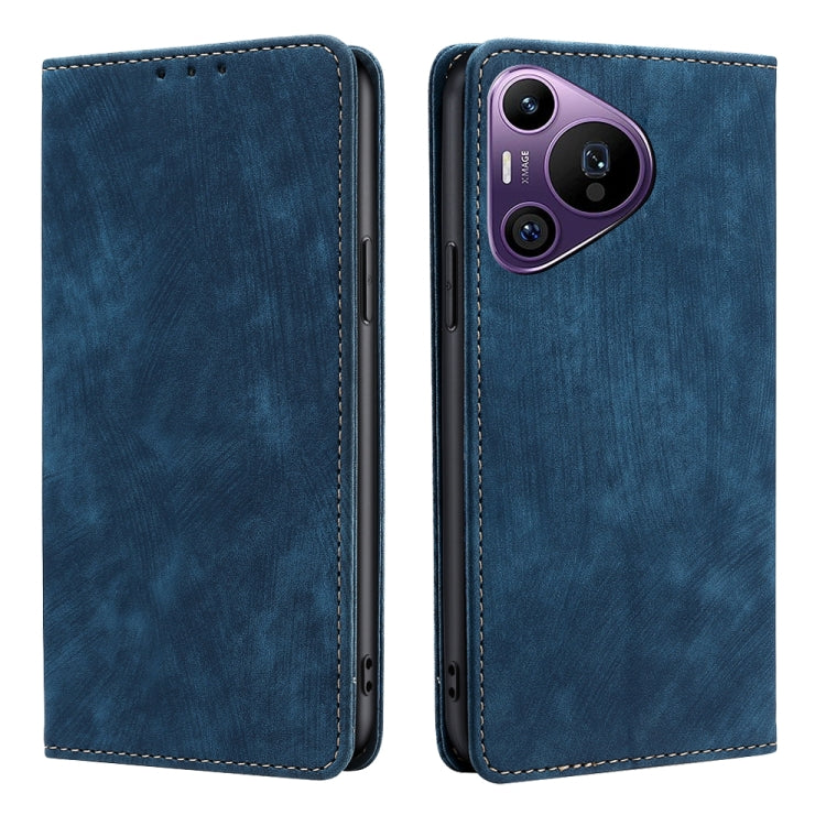For Huawei Pura 70 Pro / Pro+ RFID Anti-theft Brush Magnetic Leather Phone Case(Blue)