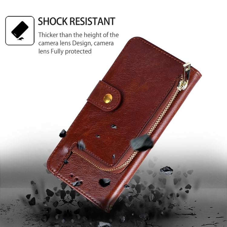 For Huawei Pura 70 5G Zipper Bag Leather Phone Case(Brown)