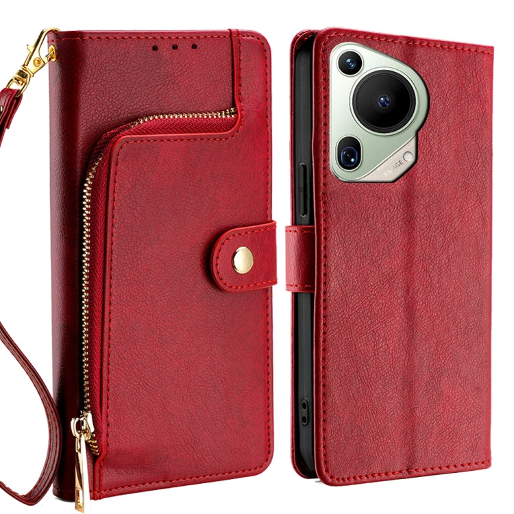 For Huawei Pura 70 Ultra 5G Zipper Bag Leather Phone Case(Red)