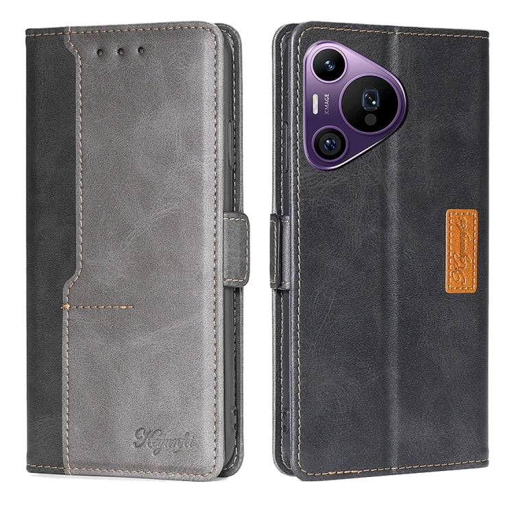 For Huawei Pura 70 Pro / 70 Pro+ 5G Contrast Color Side Buckle Leather Phone Case(Black + Grey)