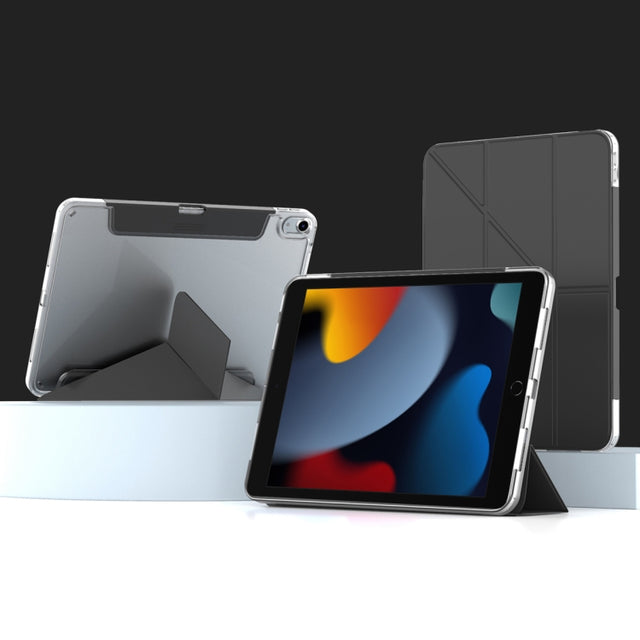 For iPad 10.2 2021 / 2020 / 2019 Mutural Deformation Stand Smart Leather Tablet Case(Black)