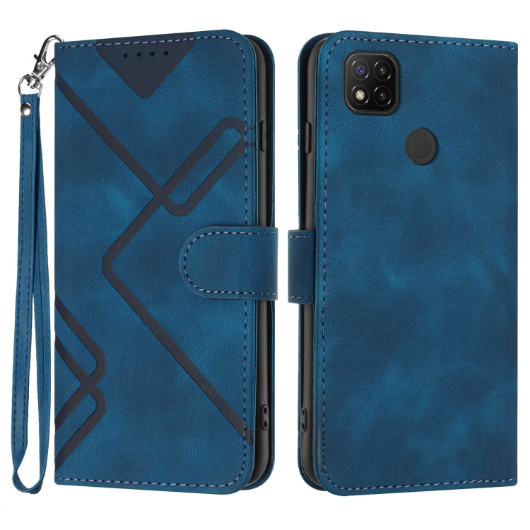 For Xiaomi Redmi 9C/9C NFC/Poco C3 Line Pattern Skin Feel Leather Phone Case(Royal Blue)