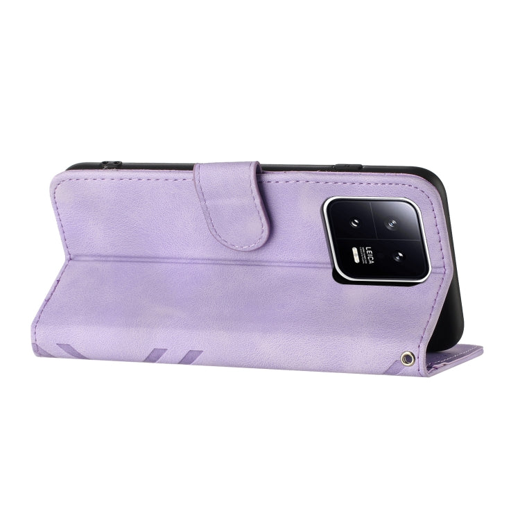 For Xiaomi 13 Line Pattern Skin Feel Leather Phone Case(Light Purple)